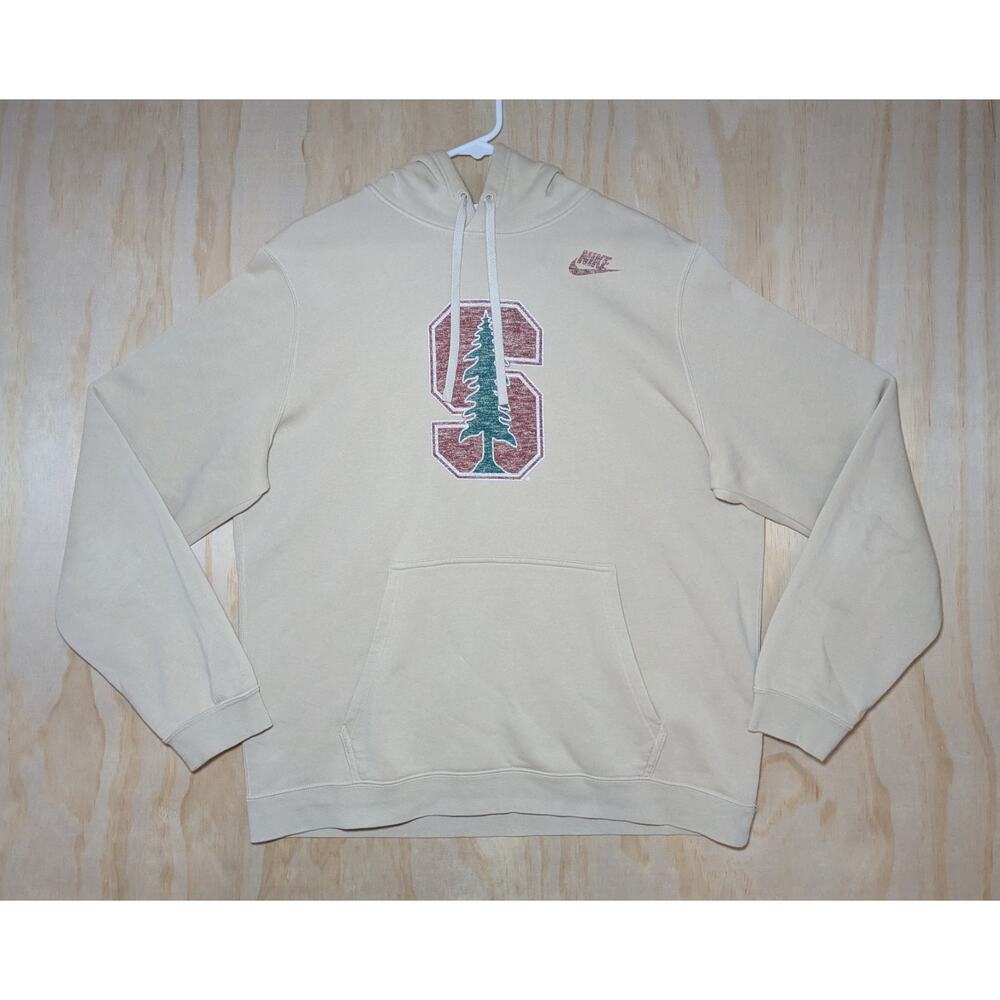 Nike Men's Large Stanford Cardinal Pullover Hoodie Cream Beige Sweatshirt Logo